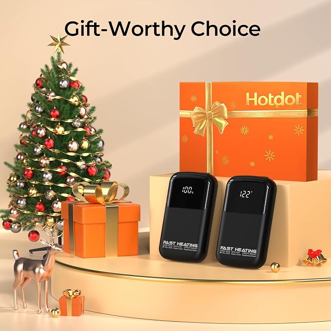 Hotdot AI Hand Warmers Rechargeable with Gift Box, 2 Pack Portable Electric Hand Warmer with LED Display Battery and Temperature, Fast Heating, for Men, Women, Hunting Camping Black - Image 2