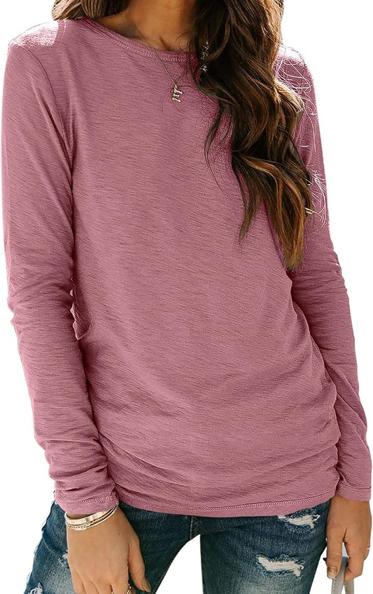 Sherosa Womens T Shirts Long Sleeve Crew Neck Shirts Basic Tee Tops Blouse by Sherosa