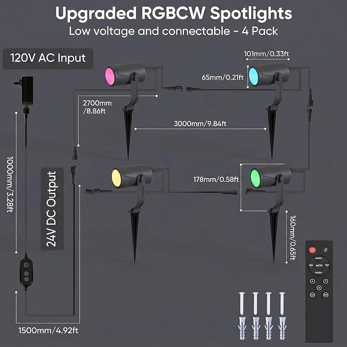 CDN Smart Landscape Spotlights, 4 Pack RGBCW Outdoor Lights, IP65 Waterproof & Dimmable, Compatible with Alexa/Google Assistant, for Garden Yard Pathway Decor - Image 8