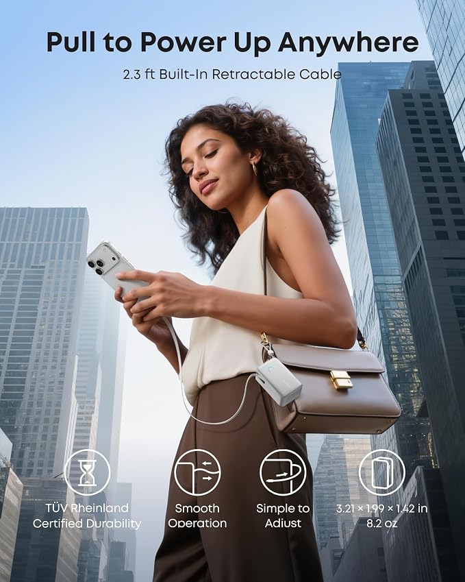 Anker Nano Power Bank, 45W 10,000mAh Portable Charger, iPhone Battery Pack | Built-In Retractable USB-C Cable, for iPhone 17 / 16 Series, iPad, Galaxy, Pixel, and More, Compact Travel Design - Image 5