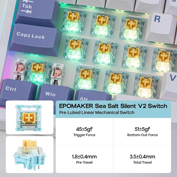 EPOMAKER TH108 PRO Full Size Mechanical Keyboard with Screen & Knob, Wireless Gaming Keyboard with 10000mAh, Creamy Gasket, Hot Swap, Custom Driver, RGB Backlight (White, Sea Salt Silent) - Image 6