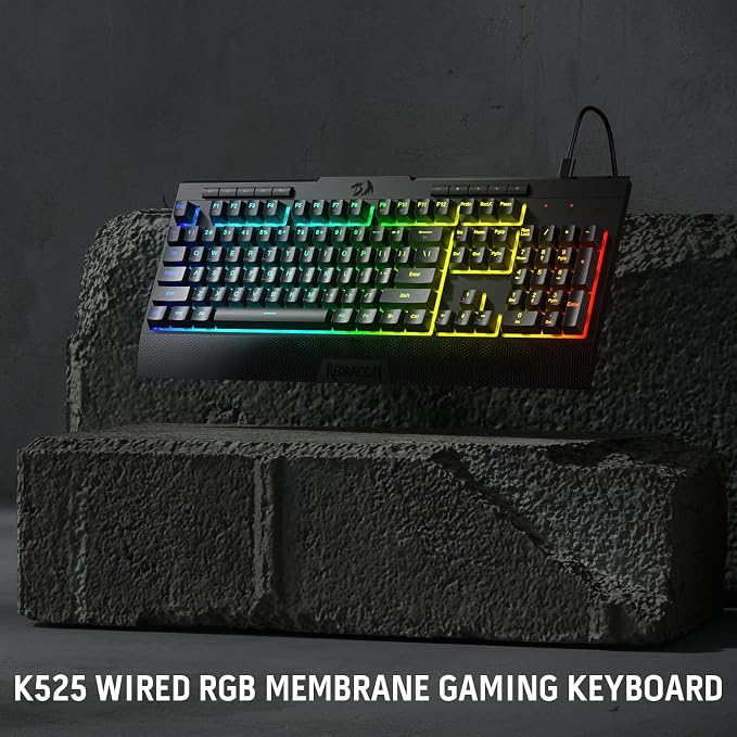 Redragon K525 RGB Backlit 104 Keys Wired Membrane Gaming Keyboard w/ 5 Multimedia Keys & 4 Extra On-Board Macro Keys, Dedicated Media Control, Ergonomic Wrist Rest, Linear Mechanical-Feel Switch - Image 9