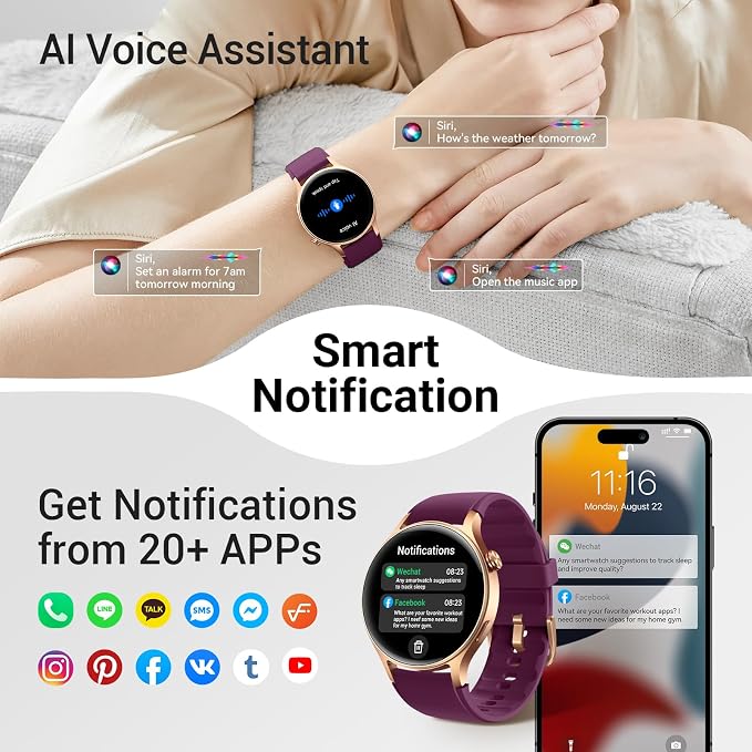 Fitpolo Smart Watch for Women,1.3" AMOLED Touchscreen Fitness Tracker, Make/Answer Calls, Heart Rate SpO2 Monitor,3ATM Waterproof,Sleep Activity Tracking Smartwatch for Android Phones iPhone (Purple) - Image 3