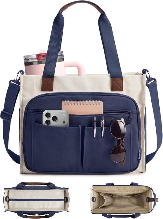 BAGSMART Small Tote Bag for Women, 13'' Laptop Canvas Work Bag with Zipper | 30oz/40oz Tumble & 11 Pockets Travel Tote, Teachers/Nurses, Lightweight Canvas or Water-Resistant Puffer Taslon Crossbody Bag by BAGSMART
