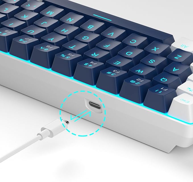 MageGee Portable 60% Mechanical Gaming Keyboard, MK-Box LED Backlit Compact 68 Keys Mini Wired Office Keyboard with Blue Switch for Windows Laptop PC Mac - Blue/White - Image 7
