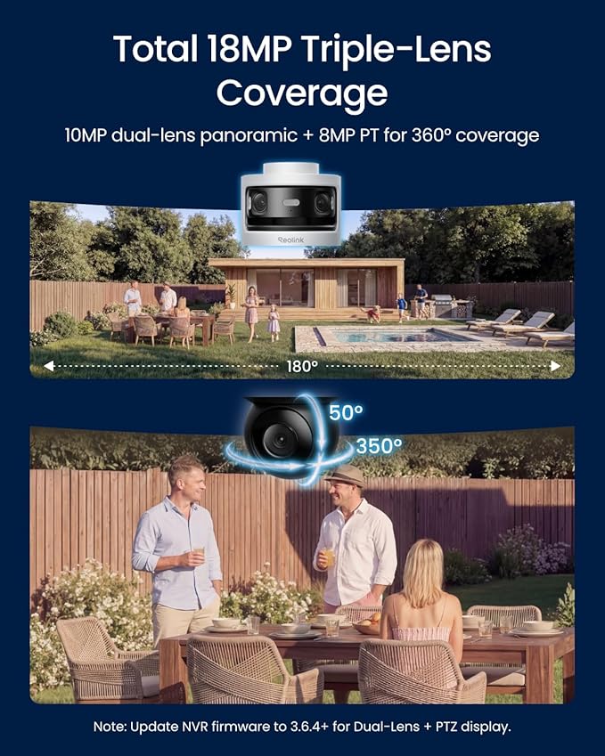 REOLINK OMVI 3i PoE Triple-Lens PoE Security Camera with Auto Tracking | 10MP 180° Panoramic & 4K PT, AI Video Search, 24/7 Recording, Perimeter Protection, Color & IR Night Vision, Smart Detection - Image 2