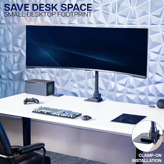 VIVO Clamp-on Single Ultra Wide Monitor Desk Mount, Low Profile Heavy Duty Adjustable Stand for 1 Ultrawide Screen up to 57 inches, 59.4 lbs Capacity, Black, STAND-V157C - Image 7