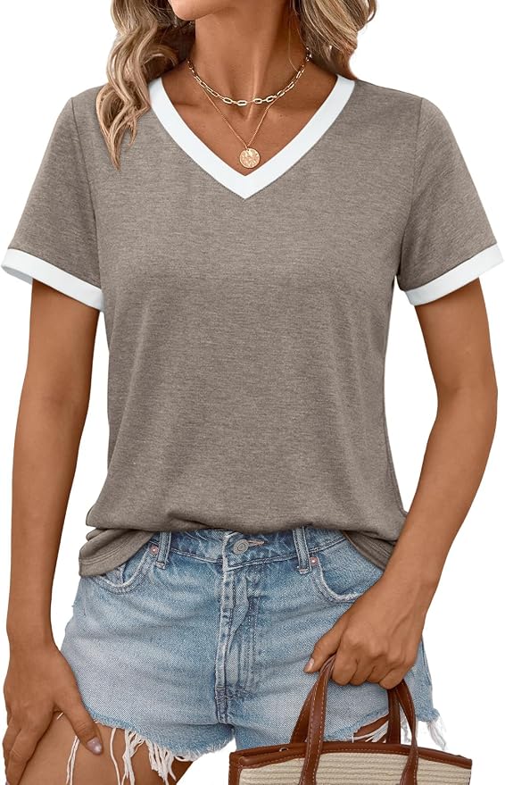 AUTOMET Womens Short Sleeve T-Shirts Summer Tops Casual Soft Tunic V Neck Basic Workout Clothes Spring Fashion Outfits 2026 by AUTOMET