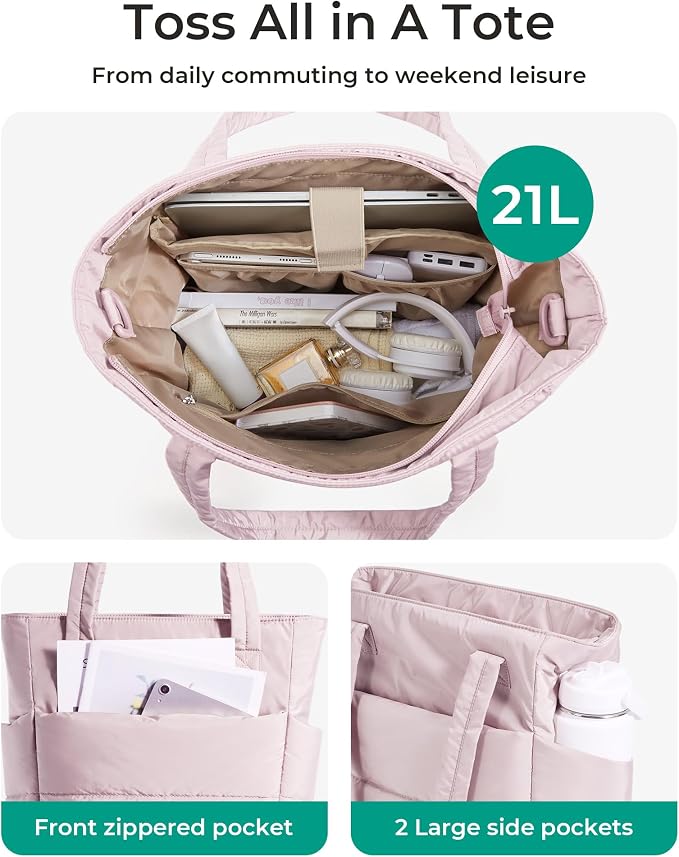 BAGSMART Tote Bag for Women, Lightweight Puffy Tote Bag with Compartments Shoulder Bag Handbag for Travel, Work, Gym | Lightweight - Image 4