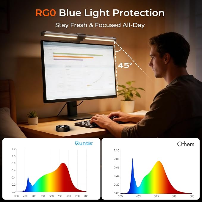 Quntis Monitor Light Bar with Remote, Eye-Care No Glare Computer Light for Curved Flat Monitor, Adjustable Brightness & Color Temperature, Space Saving Desk Accessories for Home Office Reading Gaming - Image 6