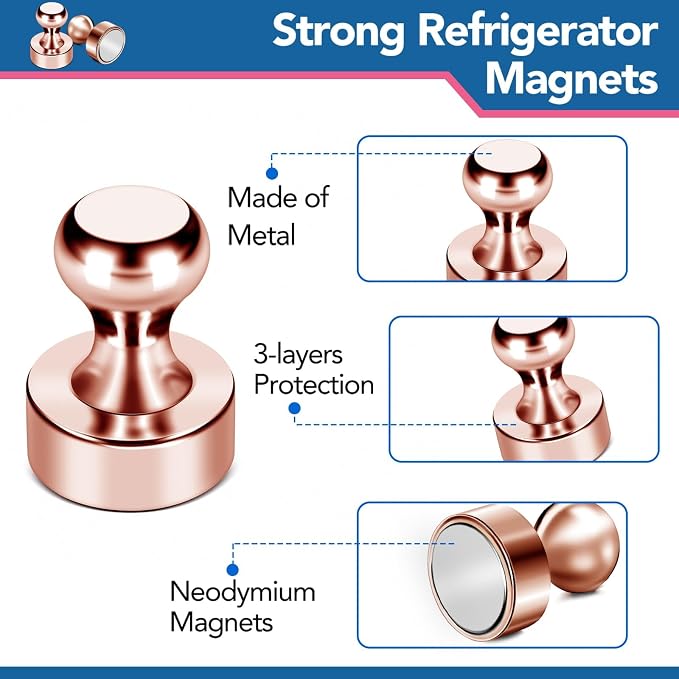 LOVIMAG Fridge Magnets 20Pcs for Refrigerator Whiteboard, Rose Gold | Small Strong Neodymium Metal Cute Push Pin for Classroom, Kitchen, Accessories Decorative, Office, Calendar - Image 6