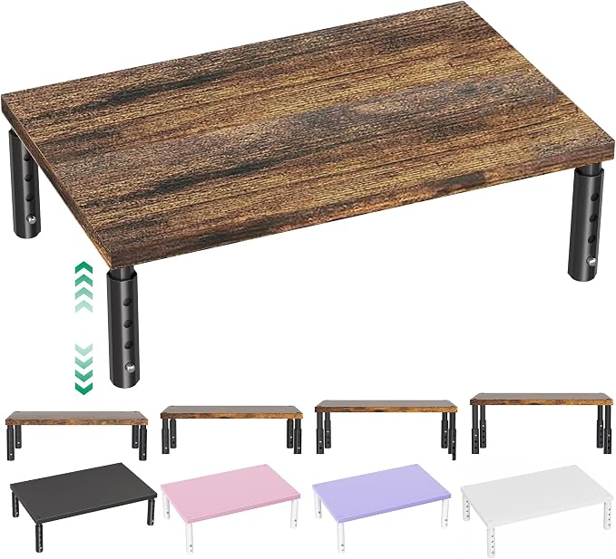 OPNICE Adjustable Monitor Stand Riser for Desk, Computer & Laptop Stand, Desk Organizers and Accessories, Office Desk Accessories & Workspace Organizer for Home Office, Brown Wood by OPNICE