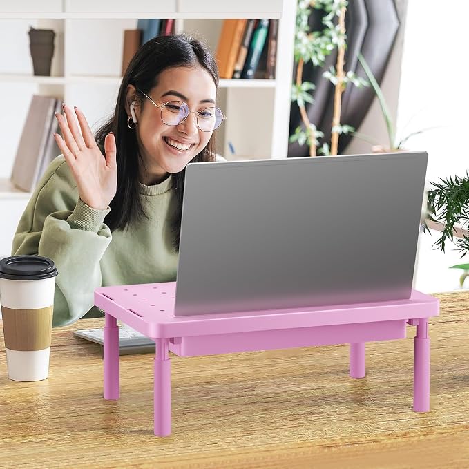 WALI Computer Monitor Stand with Storage, Desk Monitor Riser 3 Height Adjustable, Laptop Riser with Airflow Vents, Desk Organizer for Computer, Laptop, Printer (PTT002-P), 1 Pack, Pink - Image 8