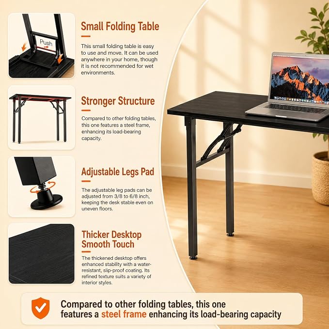 Folding Table Computer Desk - 35.8" No Assembly Folding Desk Design and Foldable Office Desk, Small Desk for Bedroom, Compact Storage Portable Use for Dorm and RV Small Space, Dark Oak - Image 7