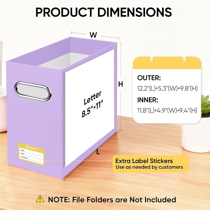 BALEINE File Organizer Box, Cardboard File Folder Organizer with Handle for Letter Size, Portable Collapsible Hanging Filing Box for Home Office Document Storage (4 Pack, Lavender) - Image 3
