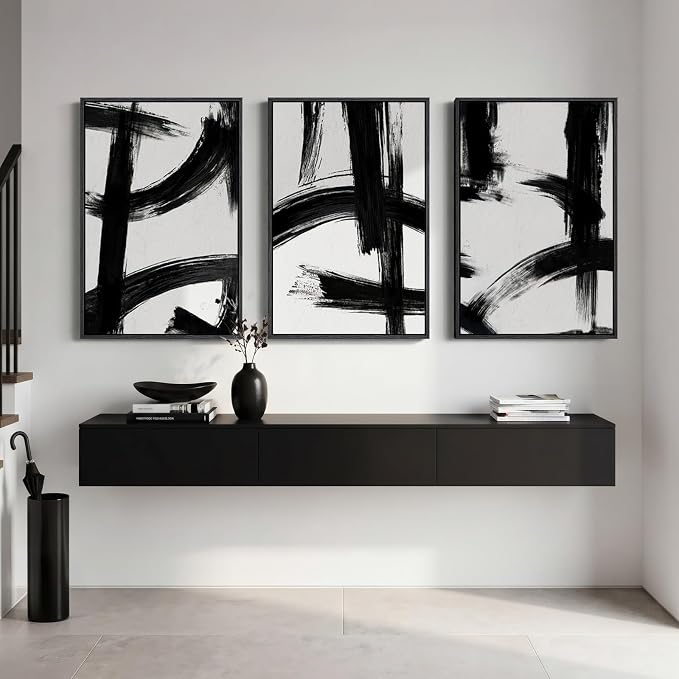 Large Framed Black and White Abstract Wall Art for Living Room, 3 Piece Big Canvas Prints Paintings Artwork for Walls, Modern Minimalist Pictures Wall Decor for Bedroom Office Hallway, 24x36 In - Image 7