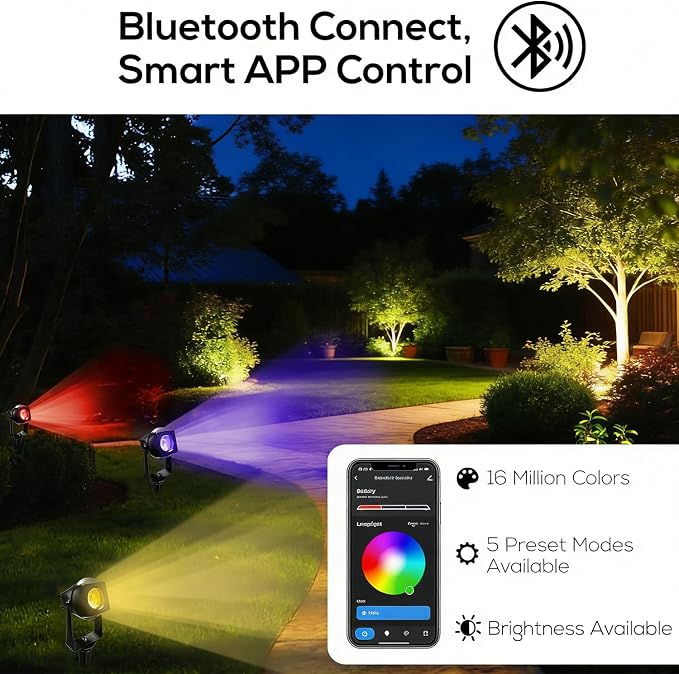 Solar Smart Bluetooth Landscape Spotlights 4 Pack, RGBW Landscape Light, Solar Spot Lights Outdoor, Solar Outdoor Uplights for Garden Trees Yard Landscape - Image 3