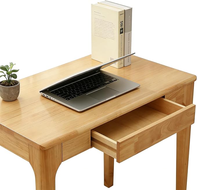Solid Wooden Desk with Drawers, Small Writing Desk with Drawers for Computer, PC Desk for Work, Study or Gaming, Easy to Assemble (Natural, 31.5IN) - Image 4