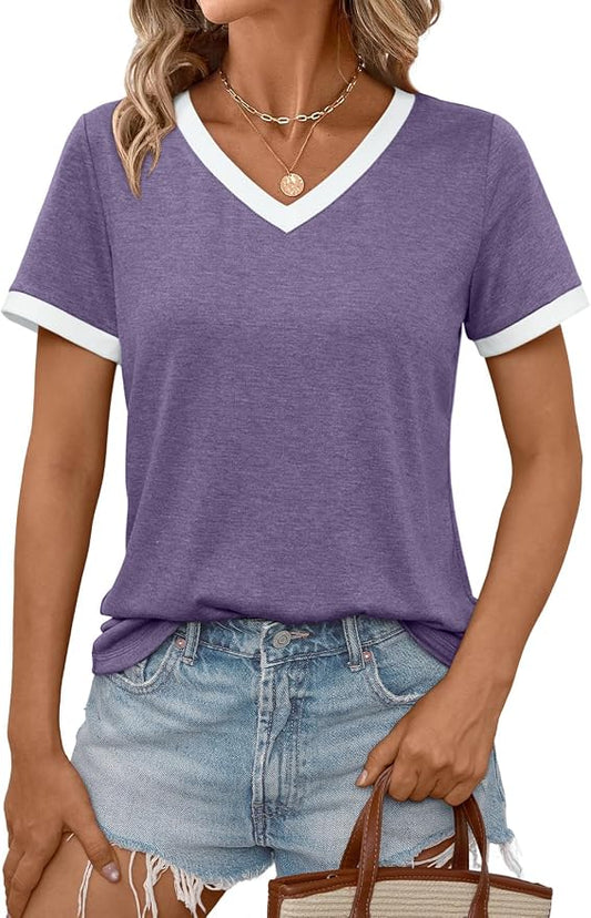 AUTOMET Womens Short Sleeve T-Shirts Summer Tops Casual Soft Tunic V Neck Basic Workout Clothes Spring Fashion Outfits 2026 by AUTOMET