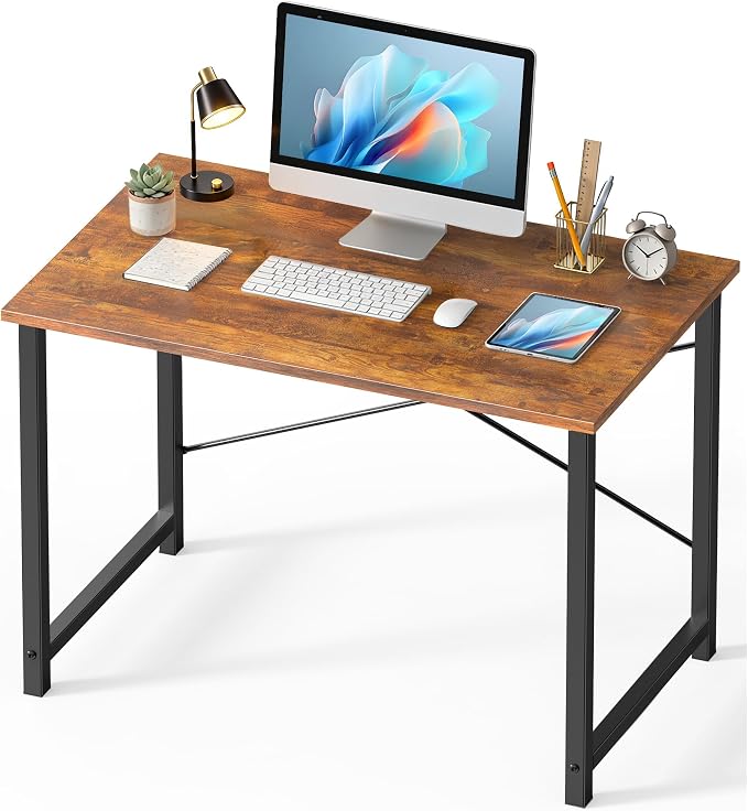 OLIXIS 40 Inch Office Desk, Computer Desk, Home Office | Writing Work Study Student, Bedroom Table Small Spaces, Metal Frame Sturdy Durable, Easy Assembly, Modern Rust by OLIXIS