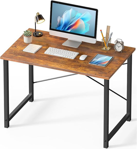 OLIXIS 40 Inch Office Desk, Computer Desk, Home Office | Writing Work Study Student, Bedroom Table Small Spaces, Metal Frame Sturdy Durable, Easy Assembly, Modern Rust by OLIXIS