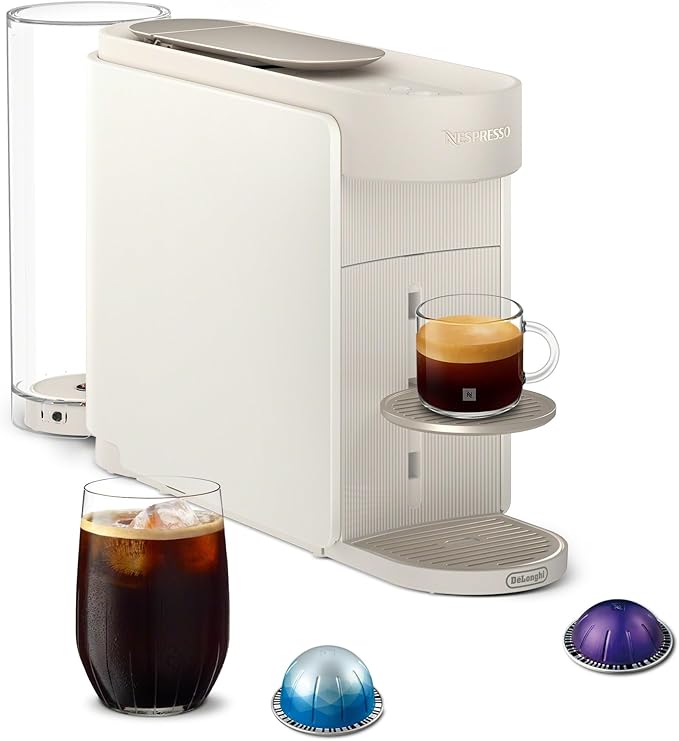 Nespresso Vertuo Up Coffee & Espresso Maker by De'Longhi, White | Pearl white coffee machine with 3 second start, 47 oz. multi-position water tank, iced coffee mode and app customization. by Unknown