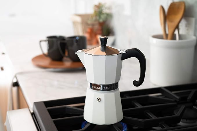 Bellemain Stovetop Espresso Maker, Italian Moka Pot, 6-Cup White | Classic aluminum design brews rich espresso at home or camping, with an easy-to-use and easy-to-clean design. - Image 3