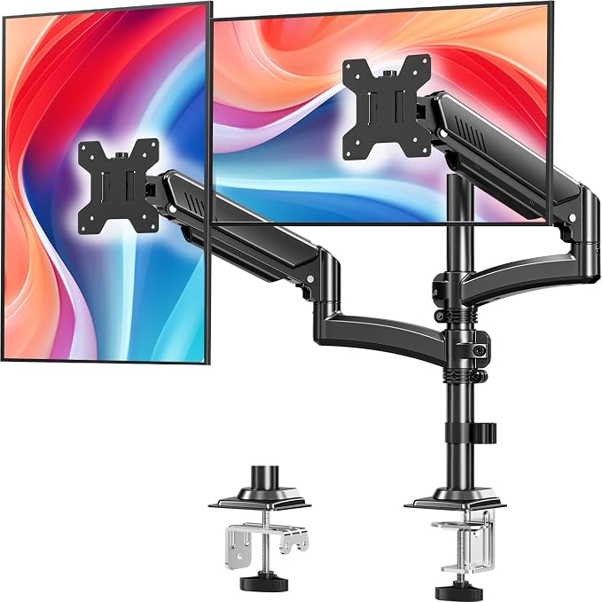 Dual Monitor Stand for 2 Screens up to 32 inch, Vertical Stacked Dual Monitor Mount, Full Motion Adjustable Tall Double Monitor Desk Mount, Each Arm Holds 4.4-22lbs, VESA 75/100mm, Black, Freelift by MOUNTPRO