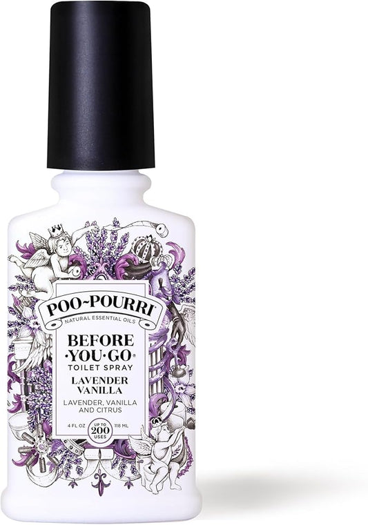 Poo-Pourri Before-You-Go Toilet Spray, Lavender Vanilla, 4 Fl Oz, Up to 200 Uses, Bathroom Odor Deodorizer, Plant-Based with Essential Oils, for Home or Work, Lavender, Vanilla and Citrus Scent by Unknown