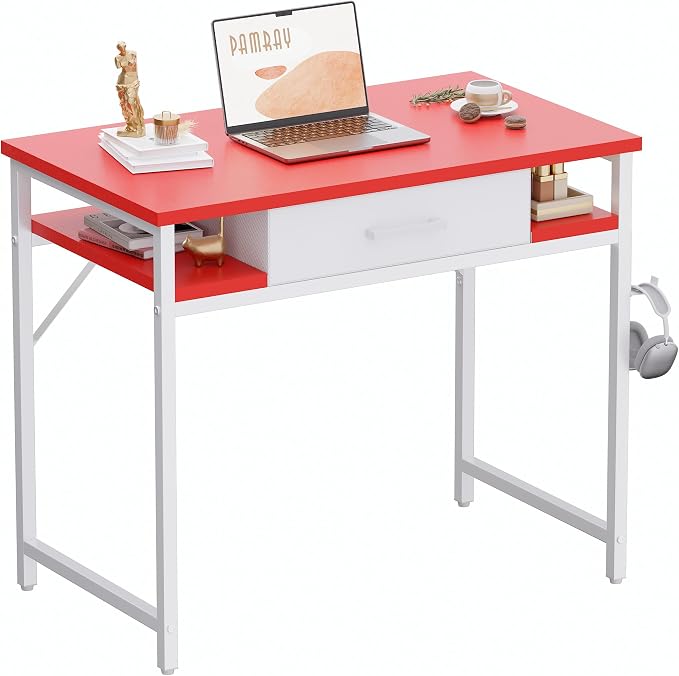 Pamray 32 Inch Small Computer Desk with Drawers for Bedroom Small Spaces | Compact, Sturdy, Easy Assembly, Mini, Suitable for Dorm and Apartment, Study and Writing by PAMRAY