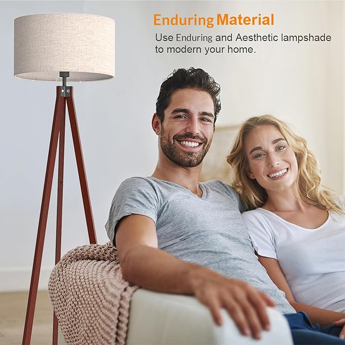 LEPOWER Tripod Floor Lamp Mid Century Modern Standing Lamps for Living Room | Light-Diffusing Linen Shade, Premium Rubberwood Tripod with E26 Base, Adding Warmth to Bedroom, Office & Study Corner Brown - Image 5