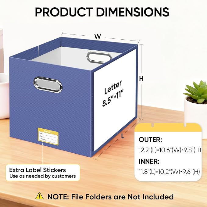 BALEINE File Organizer Box, Cardboard File Folder Organizer with Handle for Letter Size, Portable Collapsible Hanging Filing Box for Home Office Document Storage (1 Pack, Large Navy) - Image 3