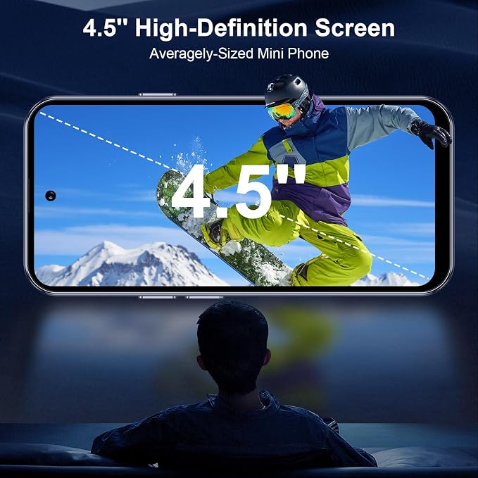 4.5'' Mini Phone 64GB Unlocked 4G Mobile Smartphone with 2000mAh Battery Compact Backup Mini Phone for Kids & Students Dual SIM Face ID Blue - Image 2
