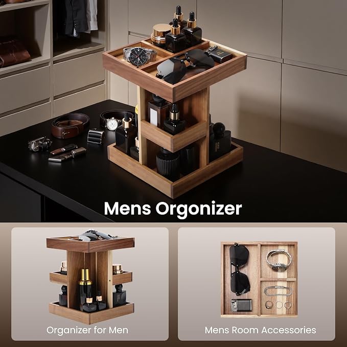 EXIN DECHEN Cologne Organizer for Men,Birthday Gifts for Men,Acacia Wood | Easy Installation,360° Rotating,Boyfriend Husband Dad Gift Ideas,Mens Accessories for Desk,Bathroom Countertop,Vanity,Dresser - Image 4