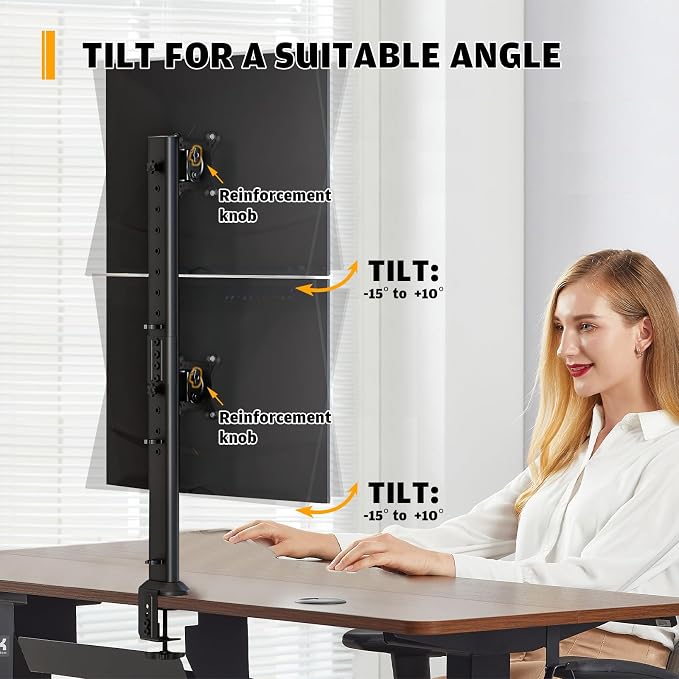 HEMUDU Dual Monitor Articulating Desk Mount Arm Stand - Vertical Stack Screen Supports Two 13 to 34 Inch Computer Monitors with C Clamp - Image 3