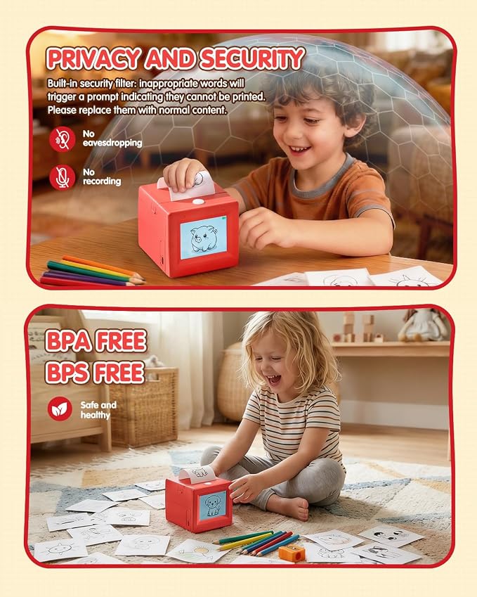 Smart AI Voice Sticker Printer Cube, Magic Thermal Sticker Maker with Display, Inkless Portable Sticker Cube for Home, Office, Study & DIY Projects, 5 Rolls Paper Included - Image 6
