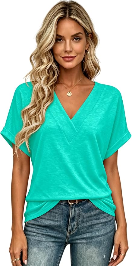 T Shirts Short Sleeve V Neck Tees Womens Tops Beach Vacation Fashion Clothes 2026 Casual Summer Spring Fall Outfits - Image 2