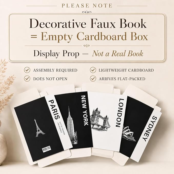 PROBENEX 4 Pcs Decorative Books | Faux Travel Coffee Table & Shelf Decor | Worldly Eclectic Look for Living Room, Office and Entryway - Not Real, Tool-Free 2-Min Setup - Image 3