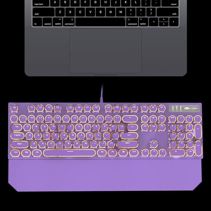 Camiysn Typewriter Style Mechanical Gaming Keyboard, Purple Retro Punk Gaming Keyboard with White Backlit, 104 Keys Blue Switch Wired Cute Keyboards, Round Keycaps for Windows/Mac/PC - Image 6