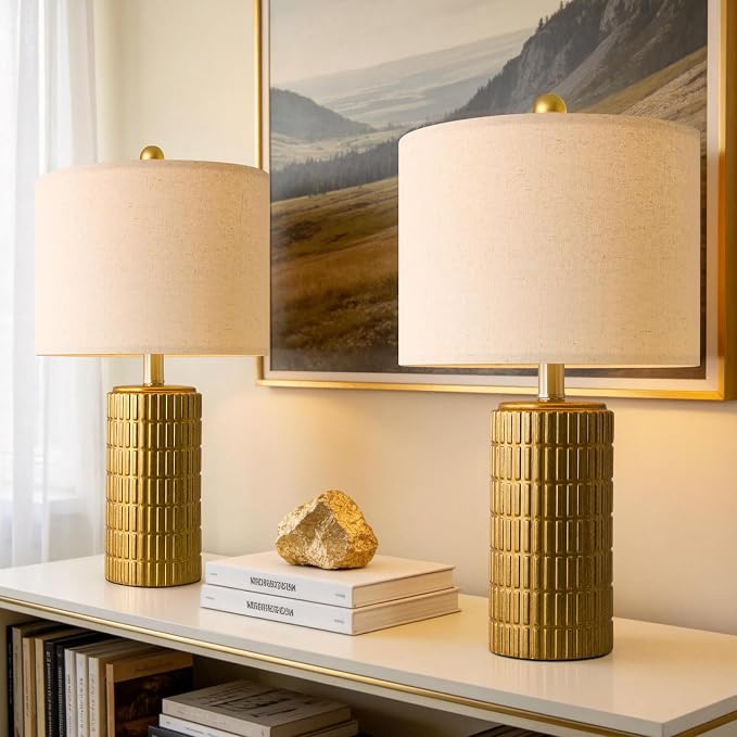 PoKat 20.75" Brass Gold Ceramic Table Lamps Set of 2 for Living Room, Small Retro Bedside Lamps for Bedroom, Nightstand Lamps for Home Decor, Vintage Bronze Decorative Lamp Sideboard Side Table Gifts - Image 6