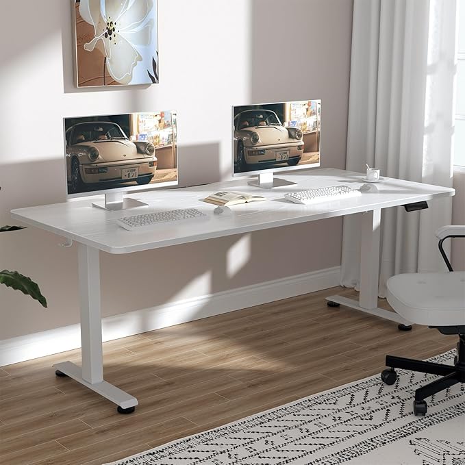 Veken Standing Desk, White, 63×23.6 Inch | Height Adjustable Sit Stand Up Computer Tables for Home Office, Study , Writing, Suit students, employees and group work by Veken