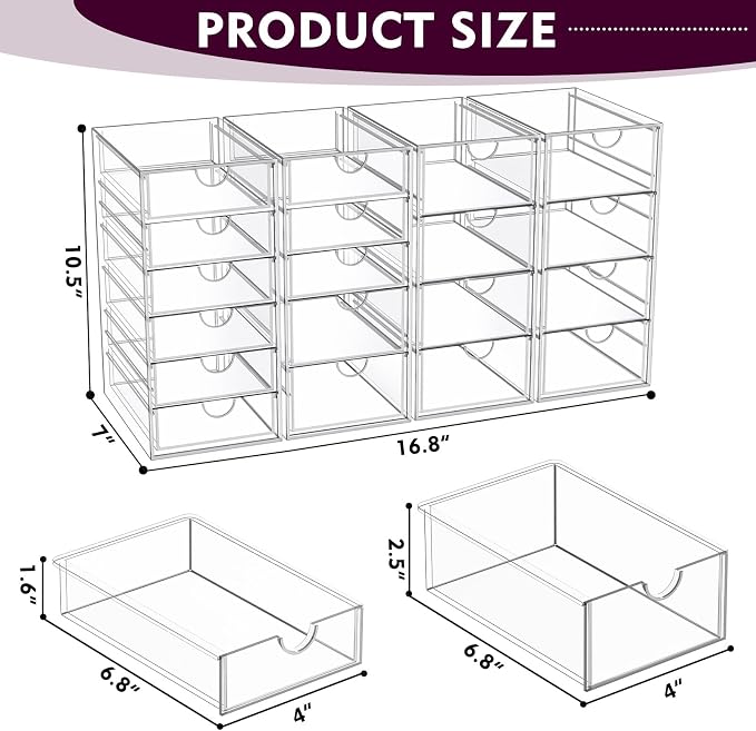 Acrylic Makeup Organizer with 19 Drawers,Storage Drawer Organizer | Bathroom Organizers and Storage for Palettes, Cosmetic, and Beauty Supplies, Desk Organization - Image 3