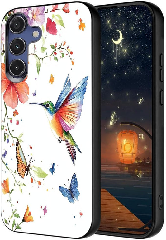 Designed for Galaxy S25 FE Phone Case,Slim Silicone Shockproof Protective Case for Galaxy S25 FE 6.7 inch,Flowers and Hummingbirds Design by Unknown