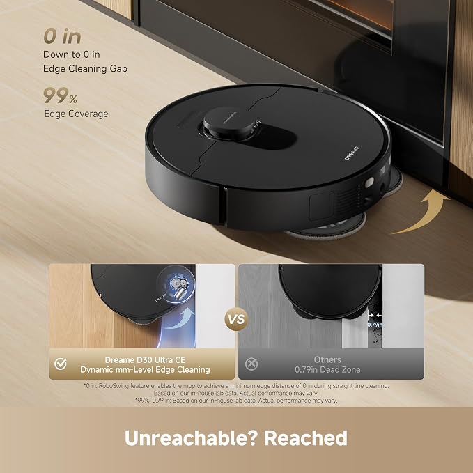 dreame D30 Ultra CE Robot Vacuum and Mop, 25,000Pa Powerful Suction | 0.41in Mop Lifting, Multifunctional Base Station, Auto Dust Emptying & Mop Self-Cleaning, Smart Obstacle Avoidance, Black - Image 4
