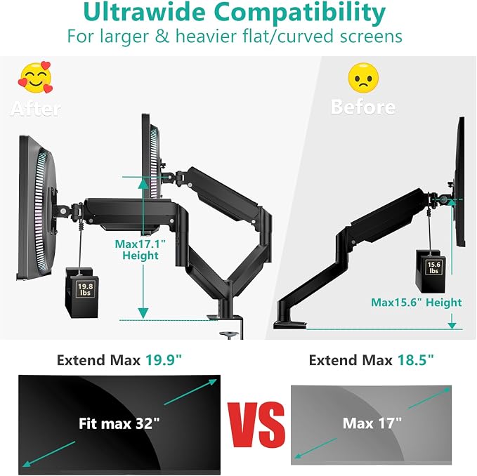 WALI Dual Monitor Mount for 13-27 inch Screens, Dual Monitor Arms for 2 Monitors Holds 19.8 lbs, Adjustable Dual Monitor Stand for Desk, VESA Mount 75x75/100x100mm (GSMP002), Black - Image 5