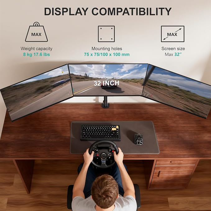 WALI Triple Monitor Mount for 13-32 inch Screens, up to 17.6 lbs per Arm | Adjustable 3 Monitor Desk Mount with Swivel, Tilt, Rotation, Triple Monitor Stand for Desk, VESA 75/100mm (GSDM003), Black - Image 2