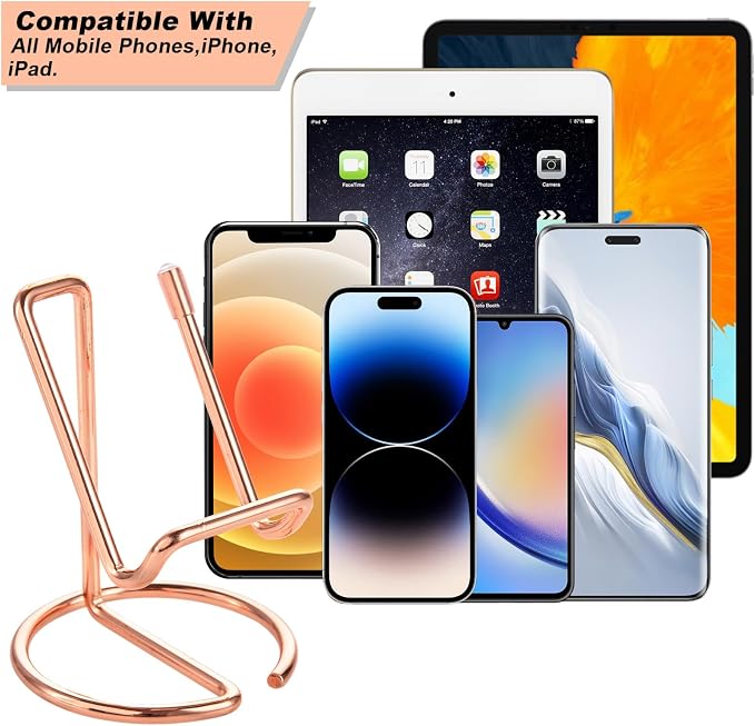 ROPOSY Cell Phone Stand for Desk, Cute Metal Rose Gold Cell Phone Stand Holder Desk Accessories, Compatible with All Mobile Phones, iPhone, iPad - Image 2