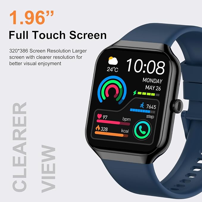Smart Watch for Men Women (Answer/Make Call), 1.96"HD Smartwatch with Heart Rate/Sleep Monitor/Pedometer/Calories, 113+ Sports Fitness Watch, IP68 Waterproof Activity Tracker for Android iOS-Blue - Image 2