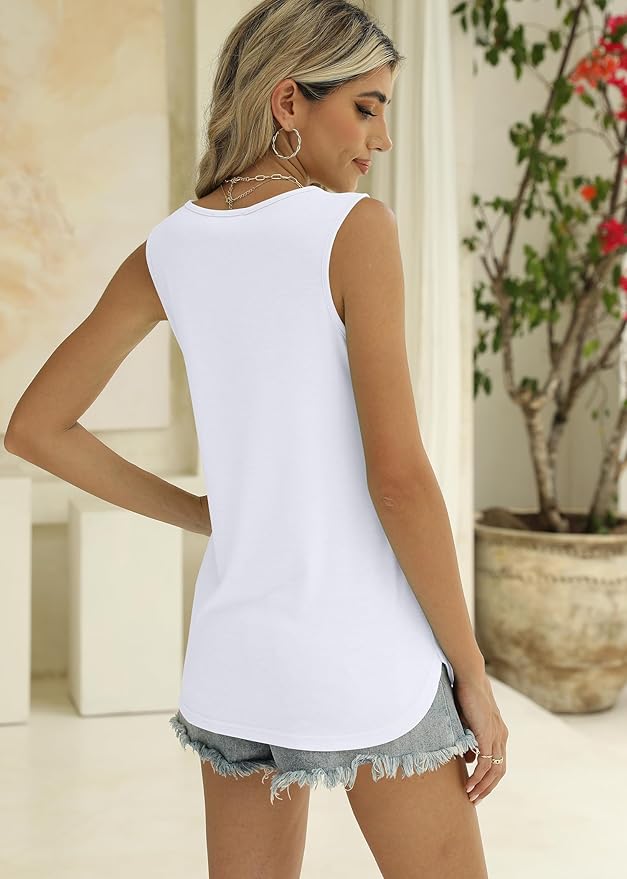 Halife Womens Half Zip V Neck Tank Tops Summer Sleeveless Shirts Casual Loose Top Blouses T Shirts - Image 3