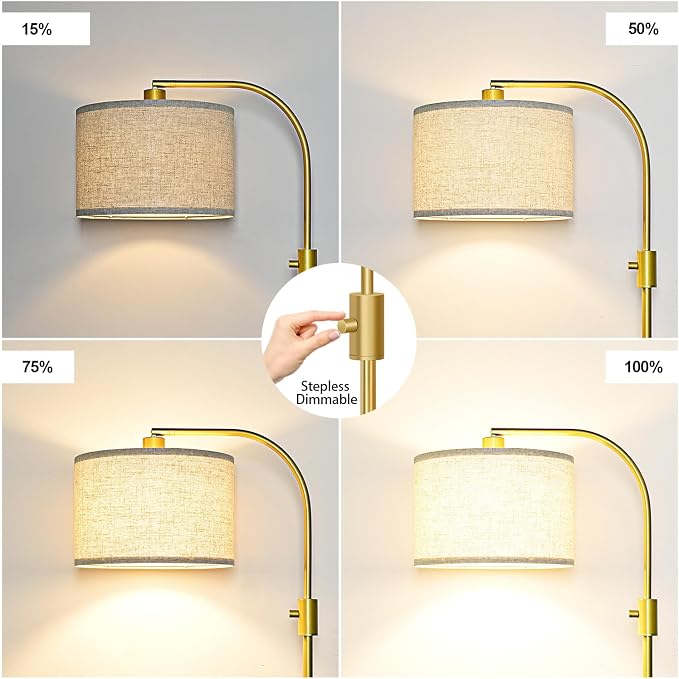 Nintiue Upgraded Modern Arc Dimmable Tall Standing Floor Lamp with Linen Shade, 1200 Lumens LED Bulb Included, for Living & Reading Room, Bedroom, Office & Nursery, Gold - Image 3
